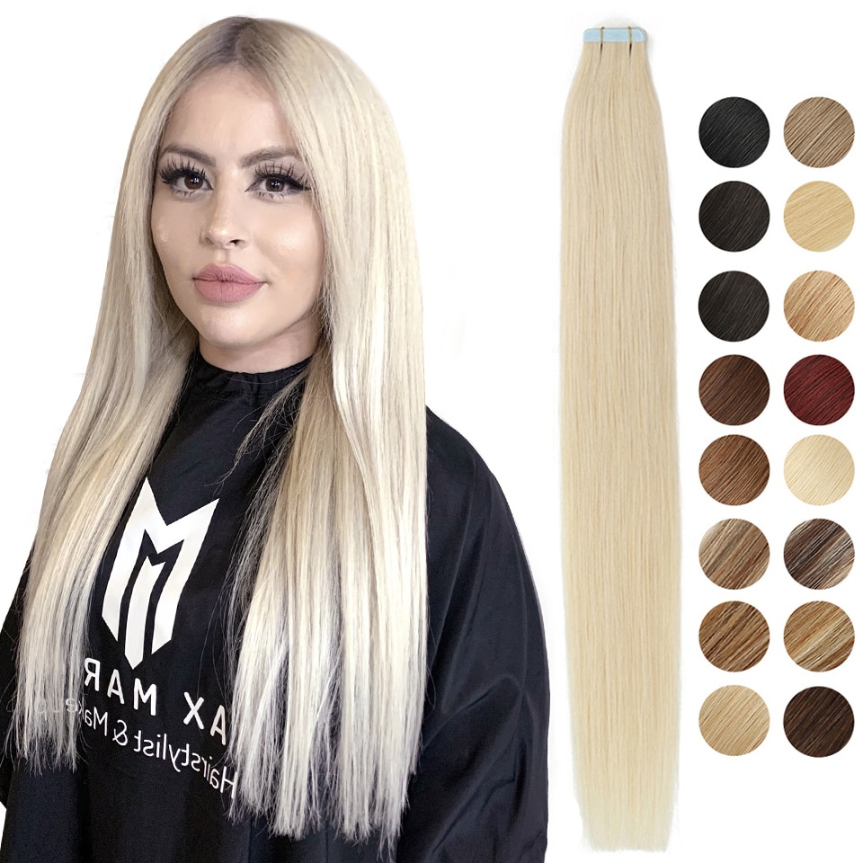 MRSHAIR Tape in Extensions Skin Weft Adhesive Tape in Human Hair Extensions Invisible NonRemy Straight Blonde Brown Black 20pcs