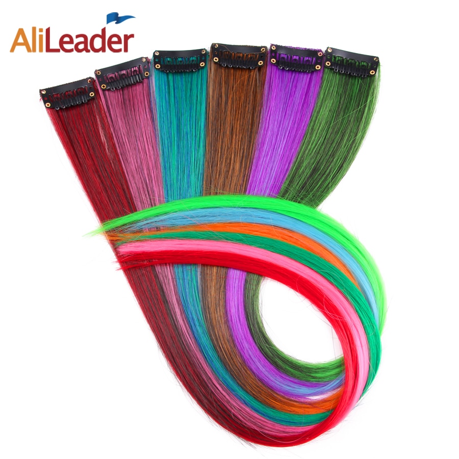 Alileader Ombre Clip In One Piece Gray Purple Yellow Red Hairpieces For Women Multicolor False Hair Synthetic Hair Extensions