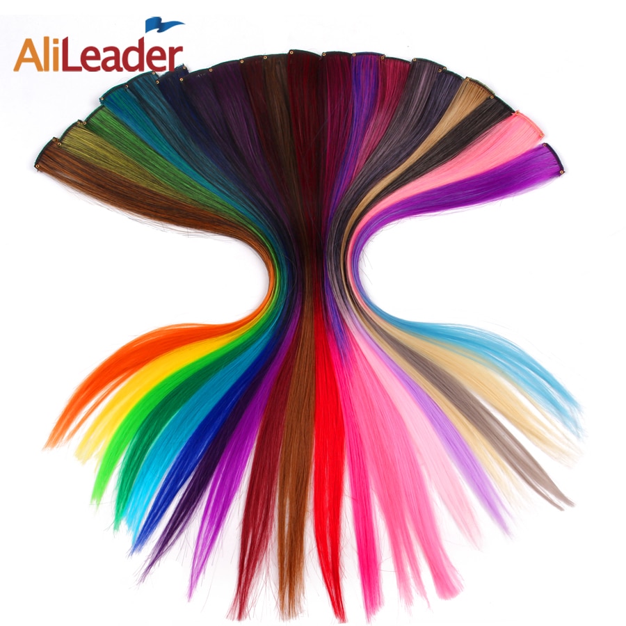 Alileader Clip In Silky Straight Hair Extensions Ombre Extensions Clip 20 Colors Two Tone Burgundy Green Synthetic Fake Hair