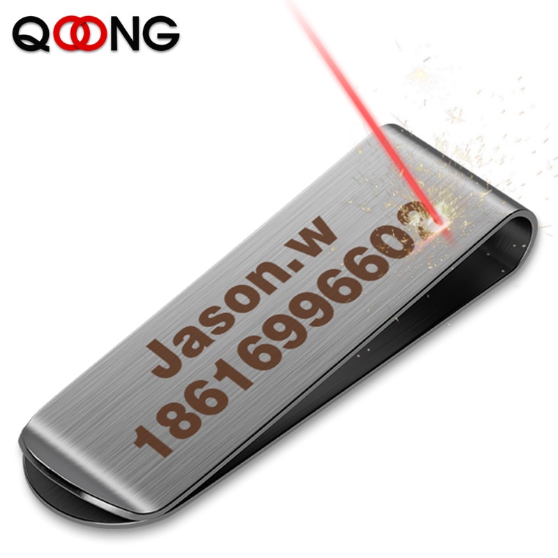 QOONG Custom Lettering Stainless Steel Silver Color Slim Pocket Money Clip Business Credit Card Cash Wallet Bill Clip QZ40-008