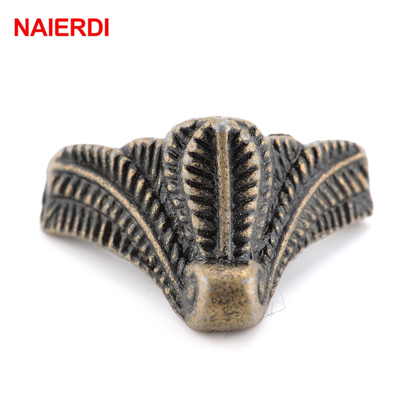 4PCS NAIERDI Antique Corner Protector Bronze Jewelry Chest Box Wooden Case Decorative Feet Leg Metal Corner Bracket Hardware