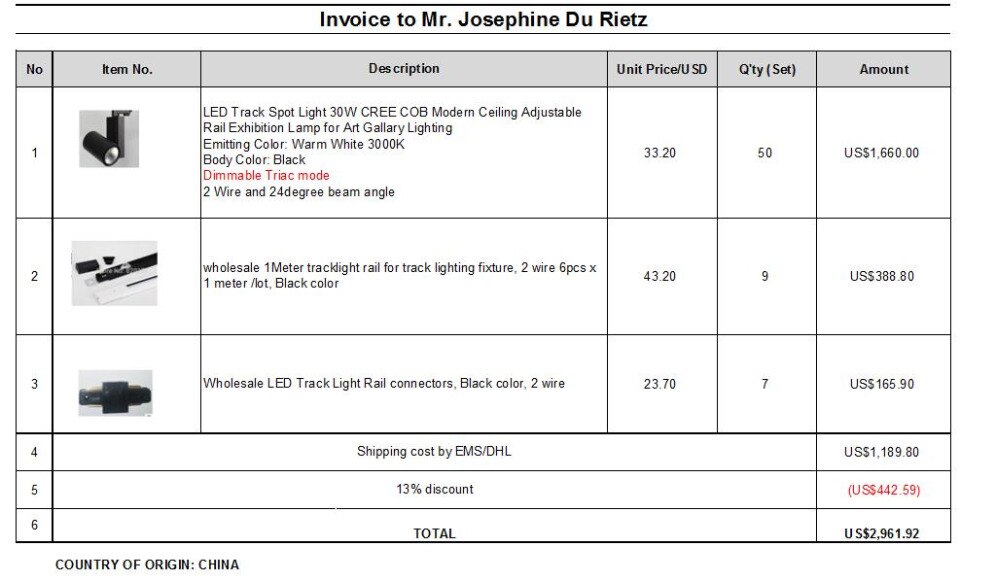 Invoice to Mr. Josephine Du Rietz- 20170628