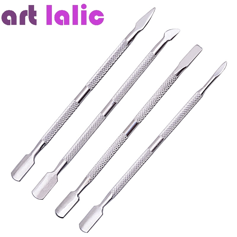 Artlalic 4pcs/Lot Stainless Steel Cuticle Remover Double Sided Finger Dead Skin Push Nail Cuticle Pusher Manicure Nail Care Tool