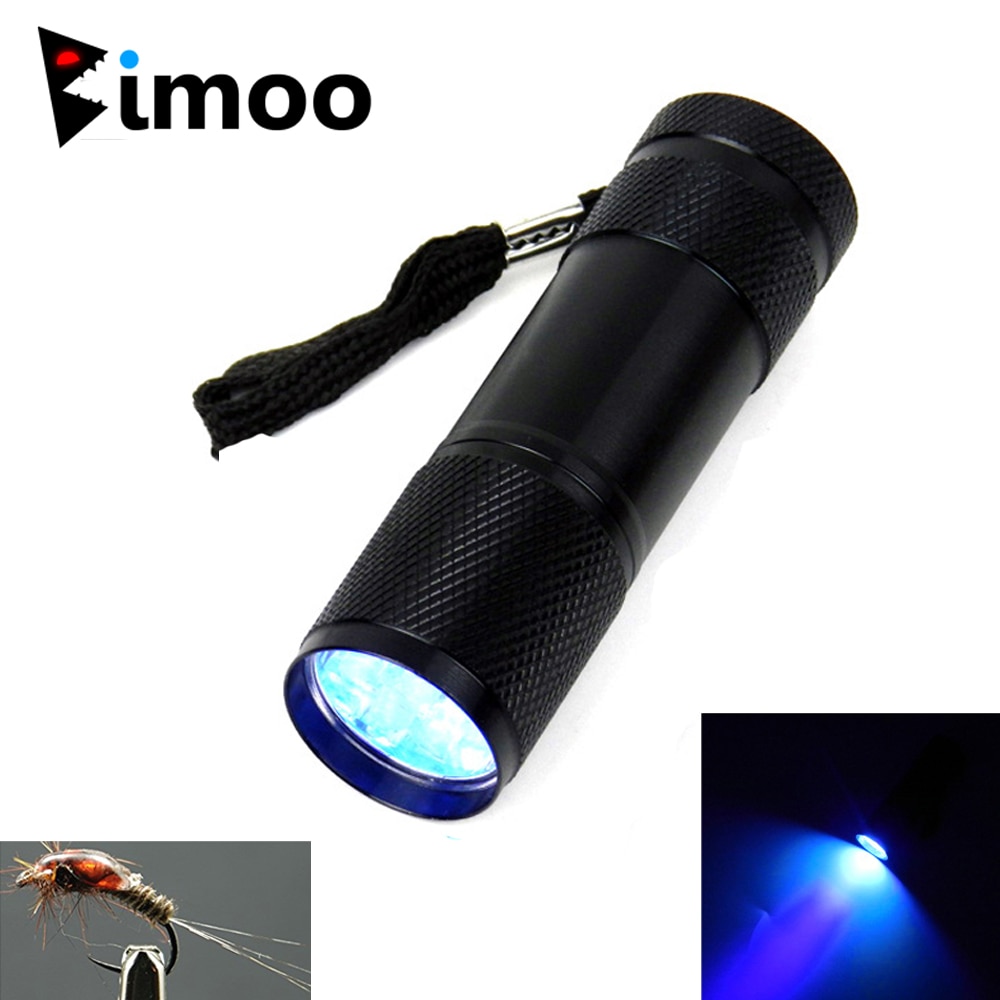 Bimoo Small 9 LEDs Fly Tying UV Curing Lamp Fishing Flies Rasin UV Torch Light Mini Size Aluminum Build