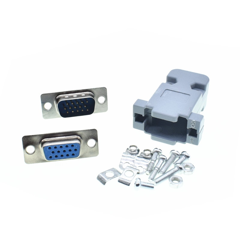 DB15 3Rows Parallel VGA Port HDB9 15 Pin D Sub Male Female Solder Connector Plastic Shell Cover
