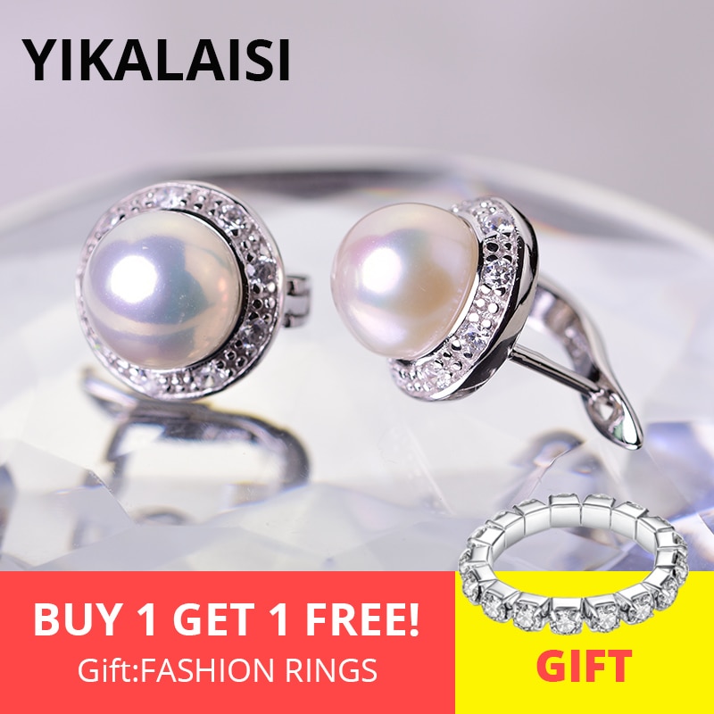 YIKALAISI 925 Sterling Silver Jewelry Pearl Earrings 2019 Fine Natural Pearl jewelry 8-9mm stud Earrings For Women wholesale