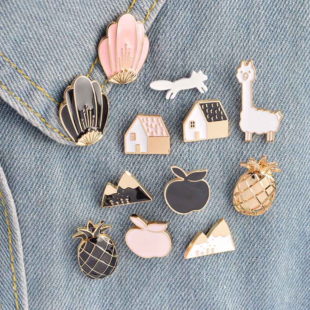 Cartoon Enamel Pins Fruit Pineapple Apple Brooches Pin Badges Cute Metal Animal Horse Brooches Pins For Women