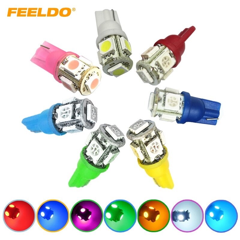 1Pc T10 5 SMD 5050 LED 194 168 W5W Car Side Wedge Tail Light Lamp Bulb Promotion white,red,blue,yellow,green,pink,ice blue #