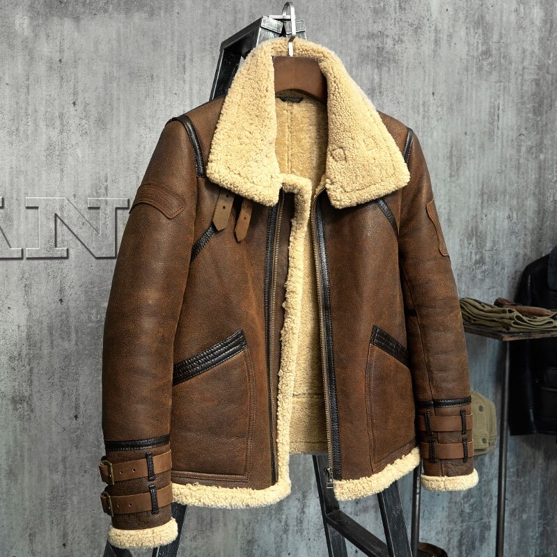 Fur Coat Men's Shearling Jacket B3 Flight Jacket Short Fur Leather Jacket Imported Wool From Australia Men's Sheepskin Aviator P