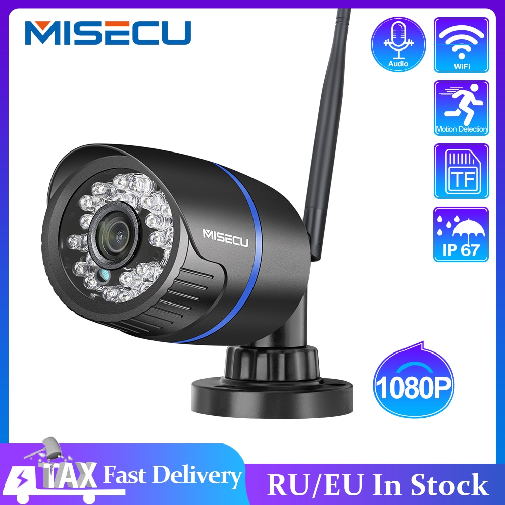 MISECU 1080P Wifi IP Camera SD Card Audio Wireless Outdoor Waterproof Security Camera 2MP ONVIF P2P Night Vision Free Adapter