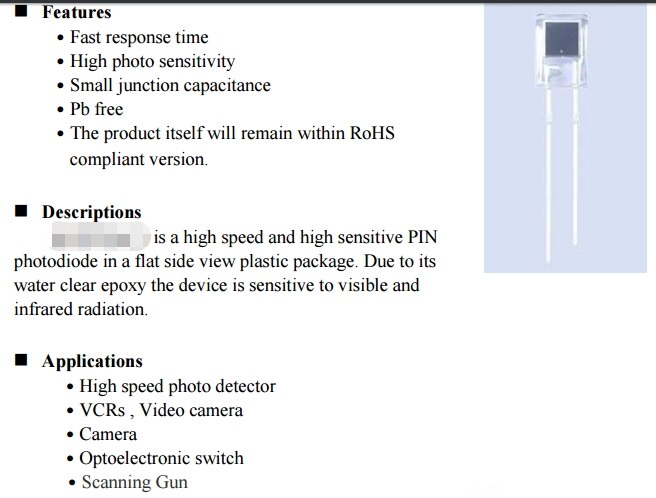 5mm Side View silicon pin photodiode Fast response time High photo sensitivity High speed photo detector for Data transmission