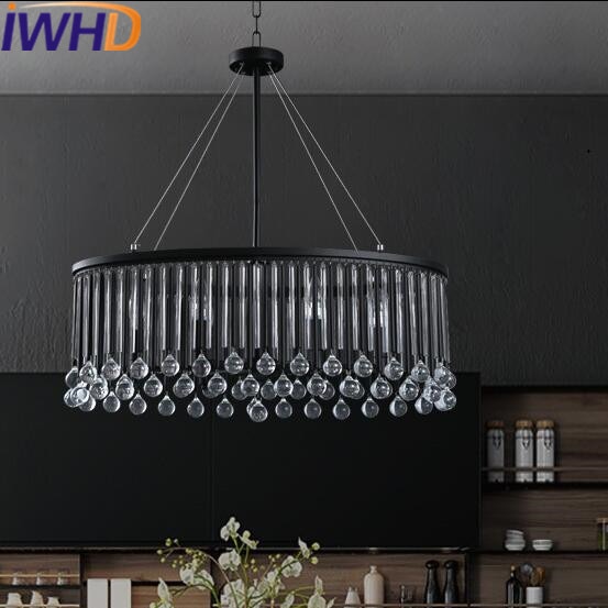 IWHD Crystal LED Pendant Lamp Vintag Industrial Pendant Lights Loft Style Iron Circular Retro Pendant Lamparas Home Lighting