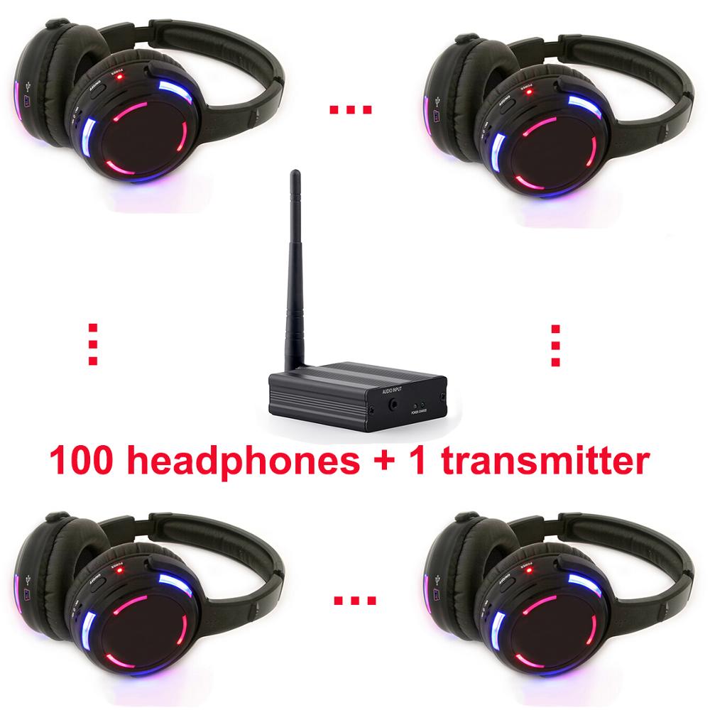 Silent Disco Complete System Led Wireless headphones - 100 Headphones + 1 Transmitter