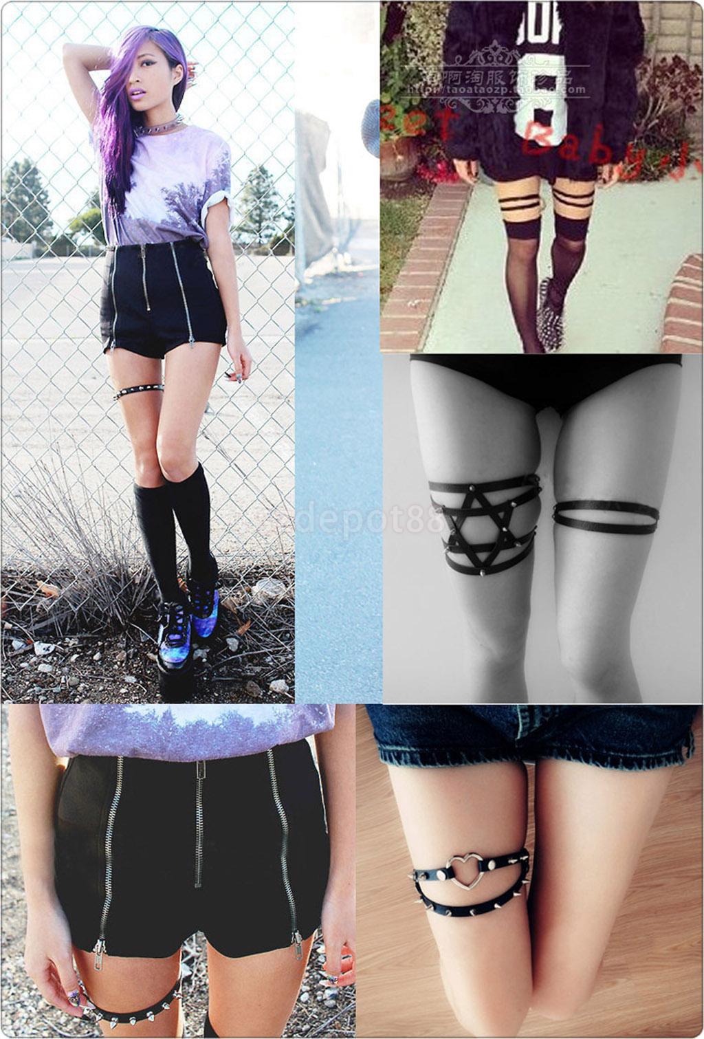 Sexy Handmade Punk Rock Goth single Row Elastic Garter Belt Leg Ring