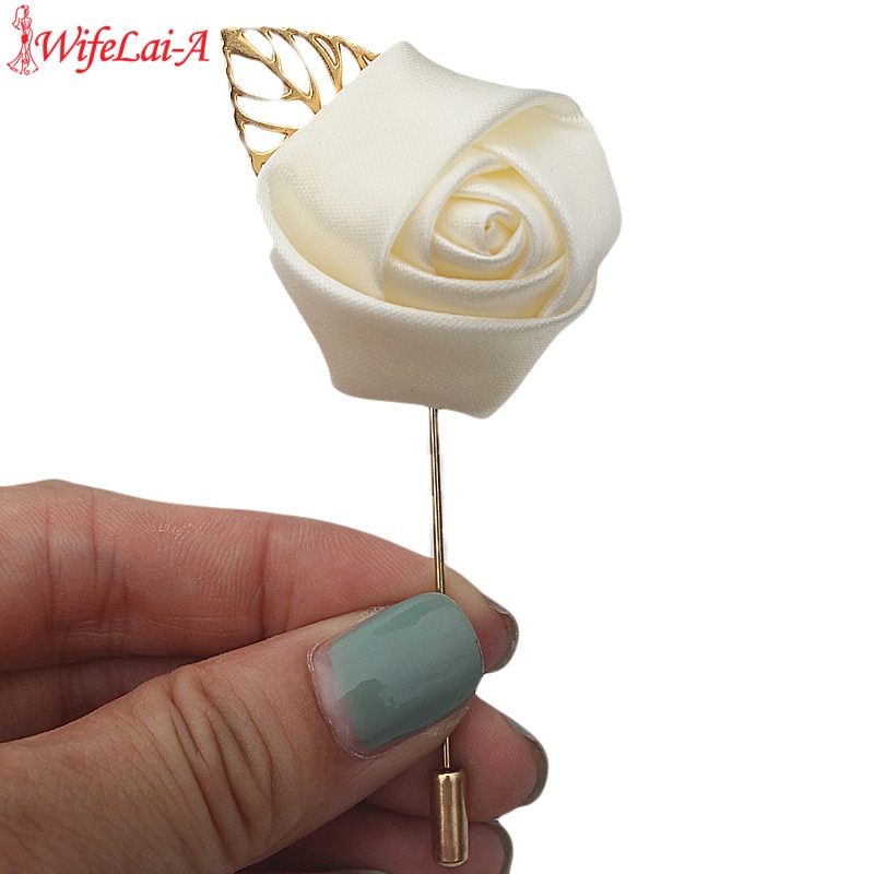 New Gold Alloy Silk Rose Brooch pin Bride Corsages Groom for Marriage Wedding Pin Brooch Rose Corsages boutinnere XH1379