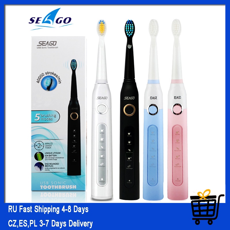 Seago SG-507 Sonic Electric Toothbrush Adult Timer Brush USB Rechargeable Electric Tooth Brushes with 3pc Replacement Brush Head