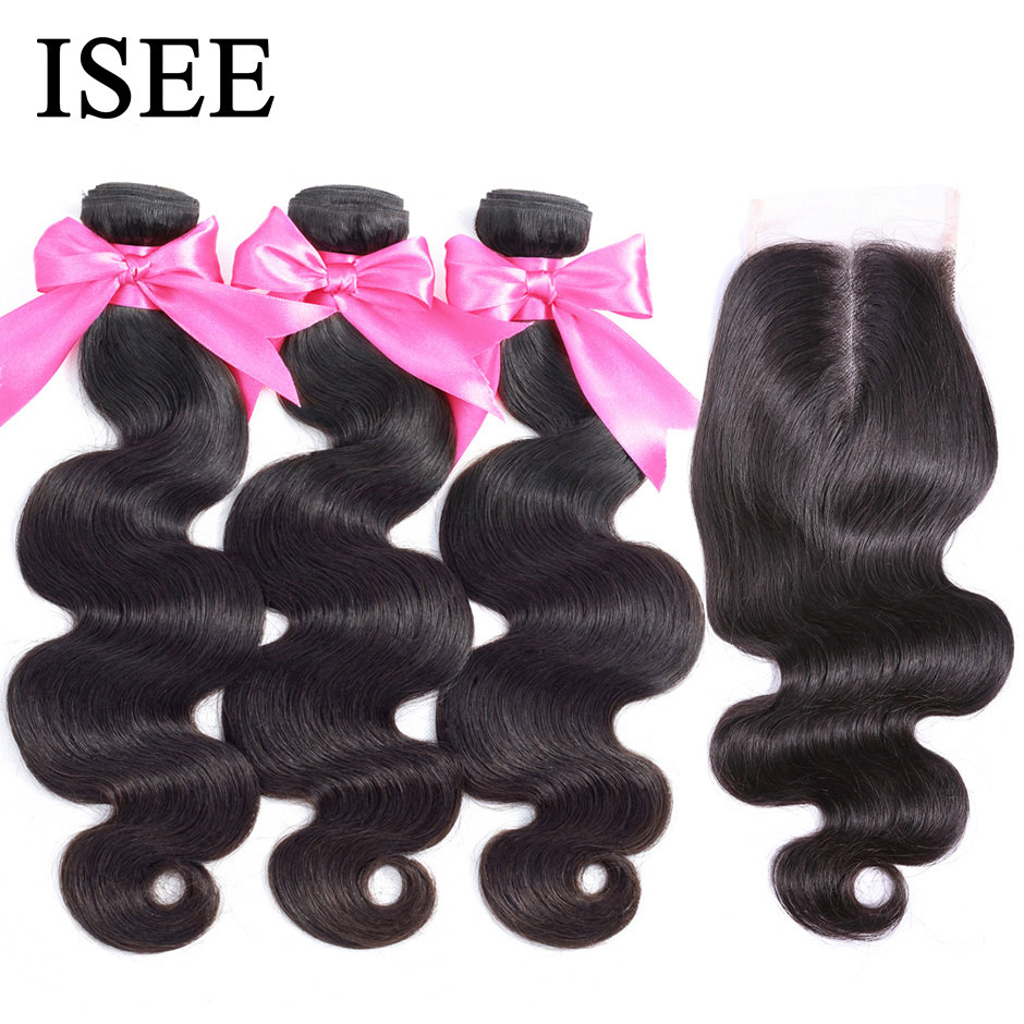 Body Wave Human Hair Bundles With Closure ISEE HAIR Bundles With Frontal Brazilian Body Wave Hair Weave Bundles With Closure