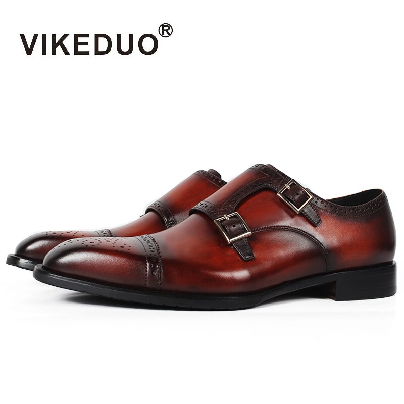 Vikeduo 2020 Limited Handmade Hot Custom Made Genuine Leather Shoe Brogue Office Party Wedding Brand Designer Men Monk Shoes