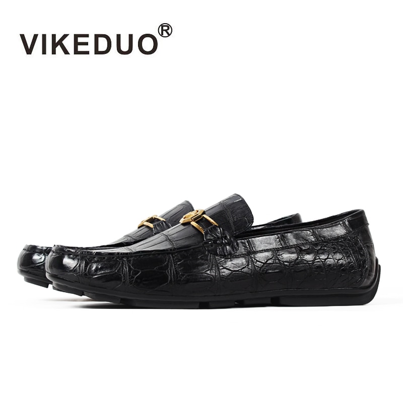 Vikeduo 2020 Handmade Luxury Shoes Fashion Party Casual Designer Moccasins Alligator Genuine Leather Crocodile Skin Men Shoes