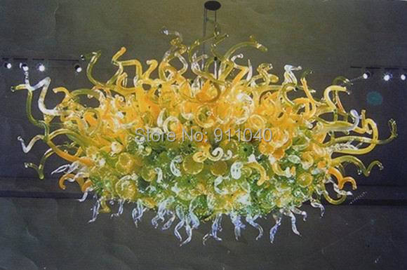 Spring Green and yellow Art Decor Round Lamp 100% Hand Blown Glass Living Room Decor Crystal Chandelier