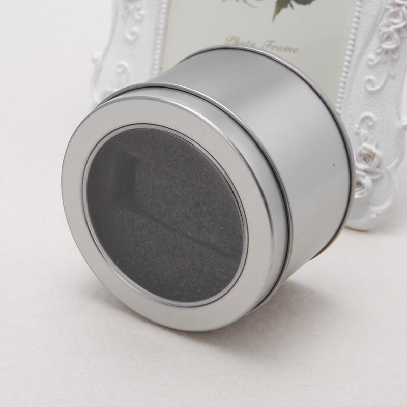 Watch Display Case Metal Round Storage Organizer Box w fashion design Silver 9x6cm