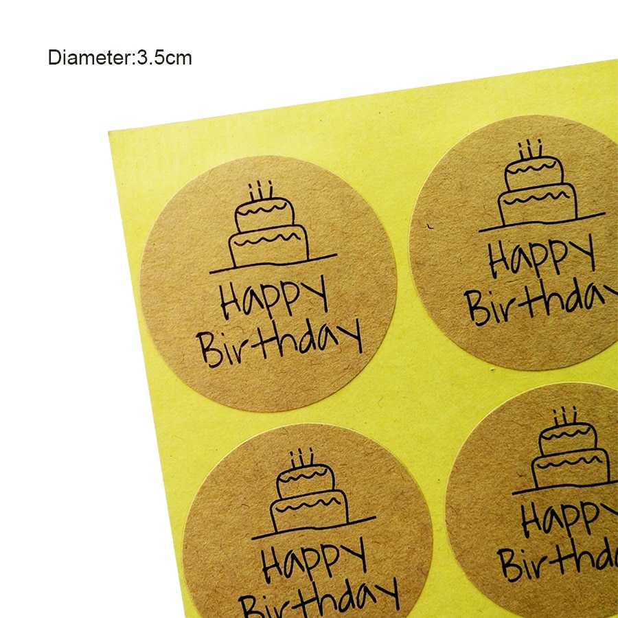 100Pcs/lot Happy Birthday Round Seal Sticker Kraft Paper Adhesive Stickers For Homemade Bakery & Gift Packaging Scrapbooking