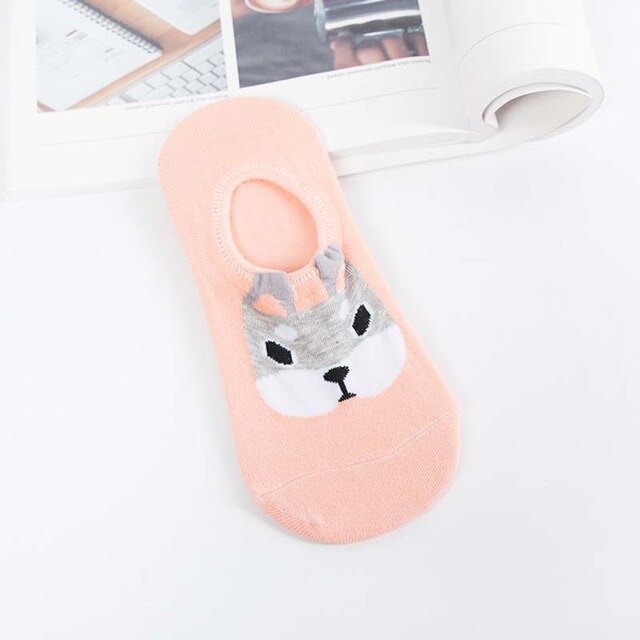 2017 Kawaii Fox Socks 1pair women Animal Funny Female Socks Cartoon Low Cut Sweet Sokken Ivisible Candy Slipper Cheap Sale Sox