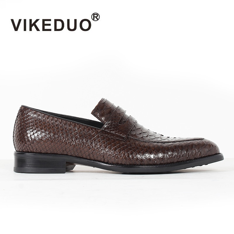 2019 Vikeduo Classic Custom Handmade Mens Loafer Shoes Genuine Snakeskin Slip-on Fashion Causal Dress Party Original Design