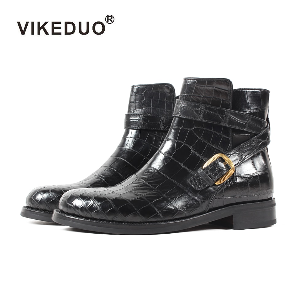 2020 Vikeduo Classics Crocodile Retro Mens Boots Custom Handmade Winter Fashion Luxury Office Genuine Leather Original Design