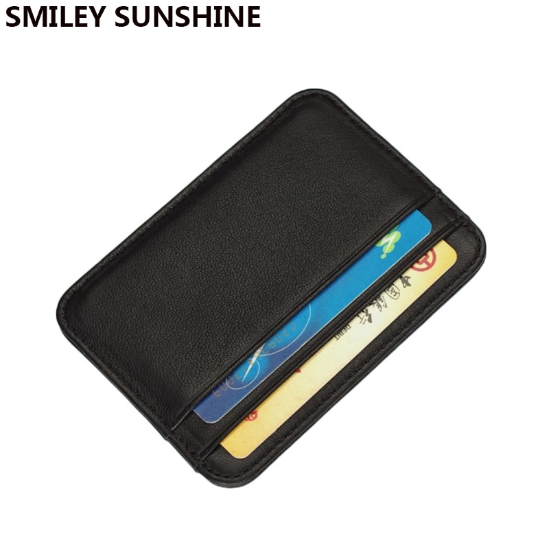 Genuine Leather Card Holder Slim Business Card id Holder Credit Card Case Thin Small Wallet for men Cardholder Sticker black