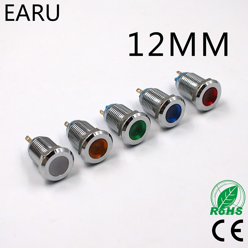 LED Metal Indicator Light 12mm Waterproof Signal Lamp 3V 6V 9V 12V 24V 110V 220V Red Yellow Green White Blue Pilot Switch Blub