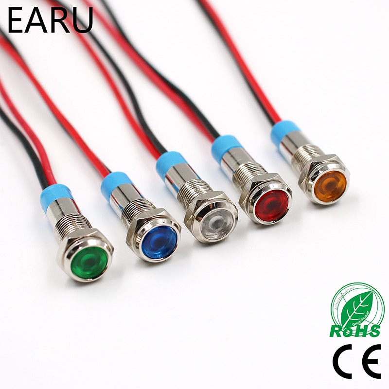 6mm LED Metal Indicator Light Waterproof Signal Lamp 3V 5V 6V 9V 12V 24V 110V 220v Red Yellow Blue Green White Pilot Seal Bulb