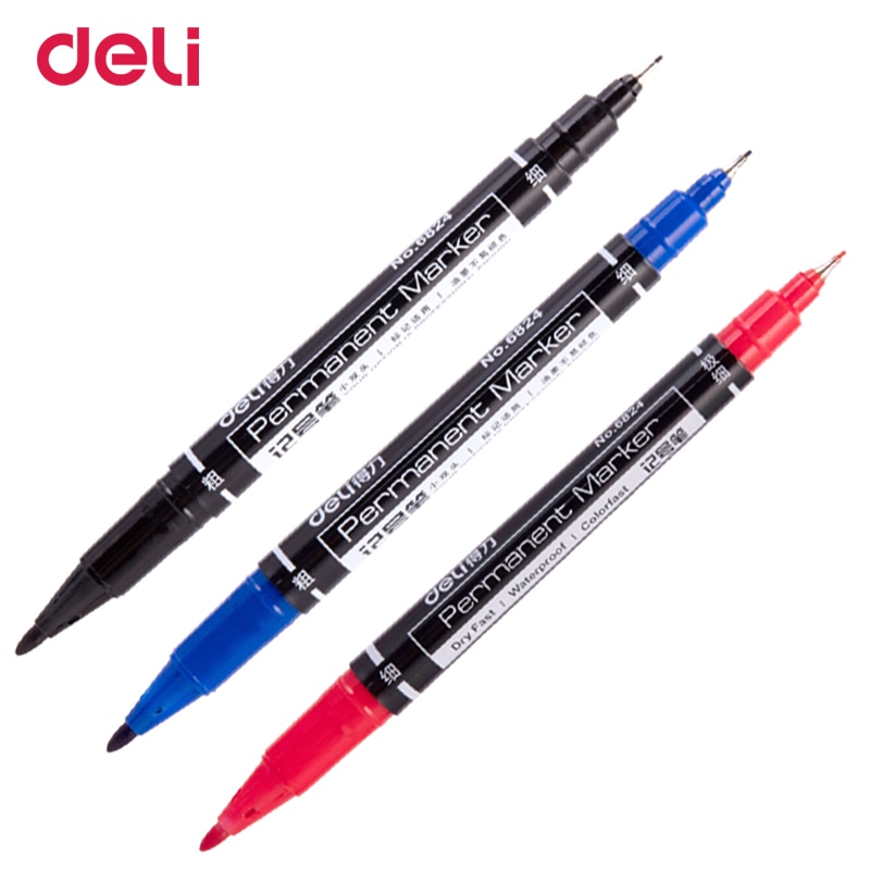 Deli wholesale 3pcs colored dual tip 0.5/1 mm fast dry permanent sign marker pens for fabric metal quality fineliner for drawing