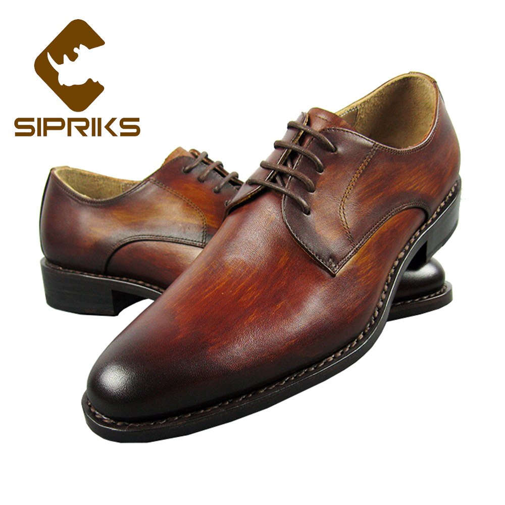 Sipriks Luxury Brand Mens Goodyear Welted Shoes Itlaian Handmade Patina Dress Shoes Cow Leather Yellow Brown Social Shoes Boss