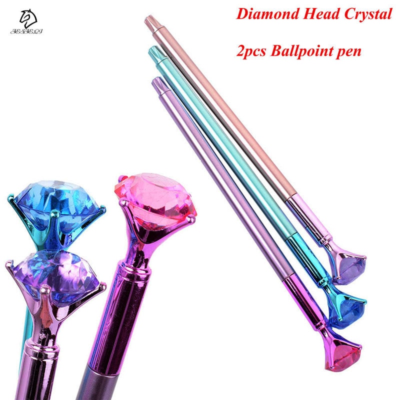 2Pcs/Set Kawaii Crystal Ball Pens Ballpen Trendy Large Diamond Ballpoint Pens Korean Pens For School Stationery Office Supplies