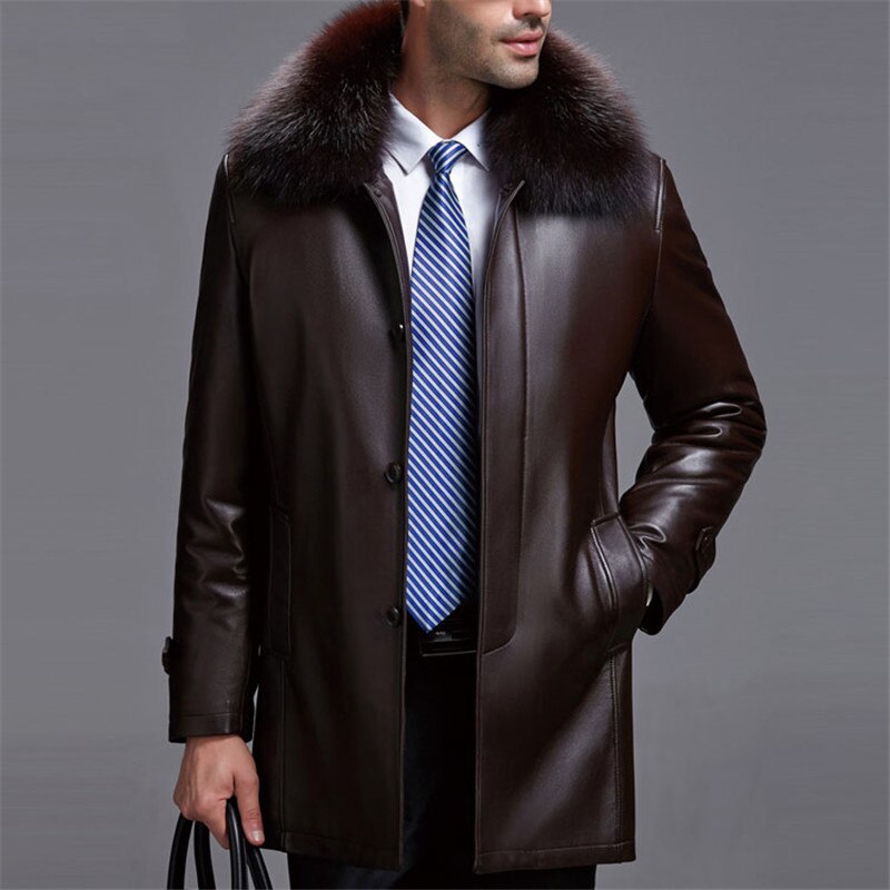 Real fox fur collar detachable natural mink fur liner jackets men medium long genuine sheepskin leather coat outerwear plus size