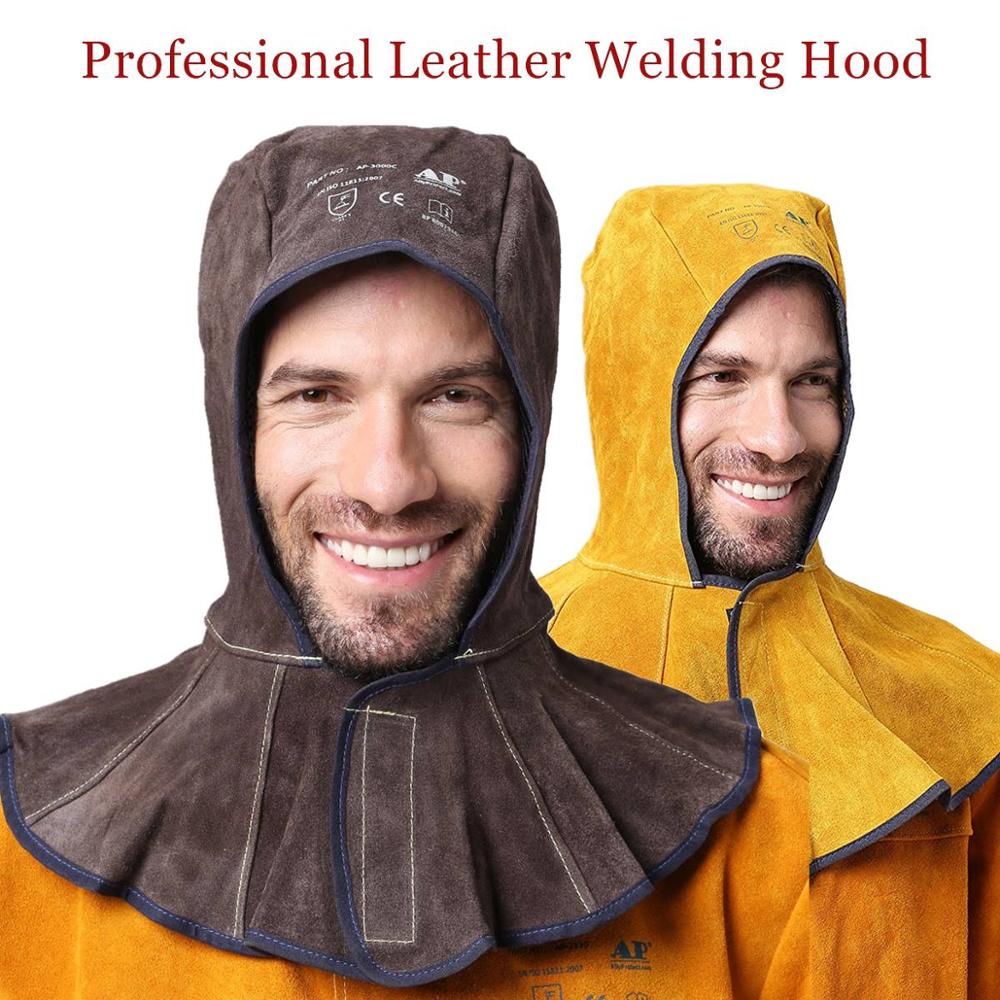 Professional Welding Hood Split Cowhide Leather Welder Hat Cotton Mesh Lining Anti Flame Stitched CE for Welding Helmet