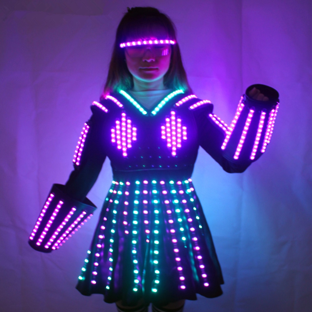 RGB Color LED Growing Robot Suit Costume Men LED Luminous Clothing Dance Wear For Night Clubs Party KTV Supplies