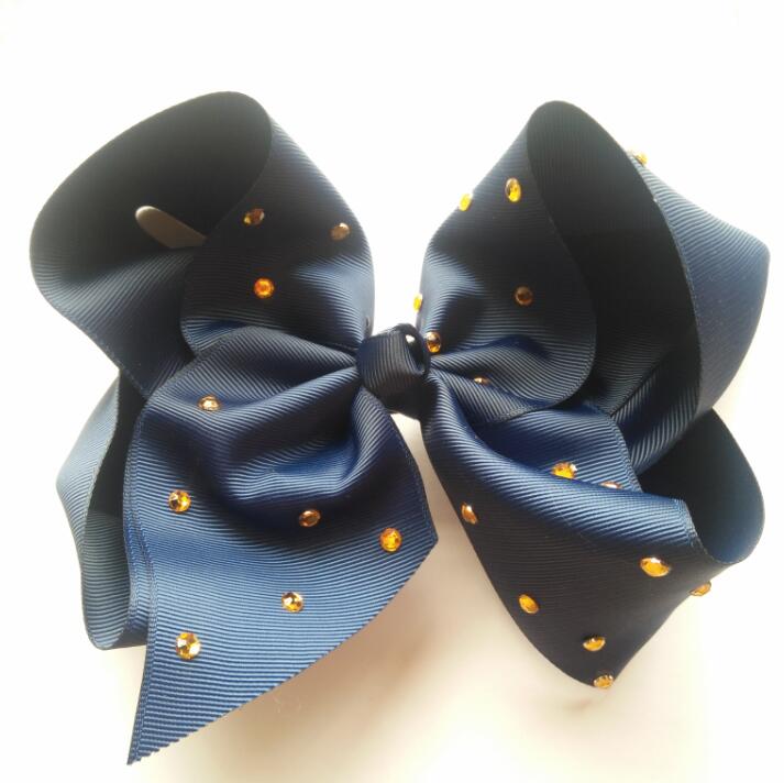 50pcs Free shipping 6 inch School Color Hair Accessory Clips Ribbon hairbow Navy and Daffodil Yellow Grosgrain Ribbon Hairbow