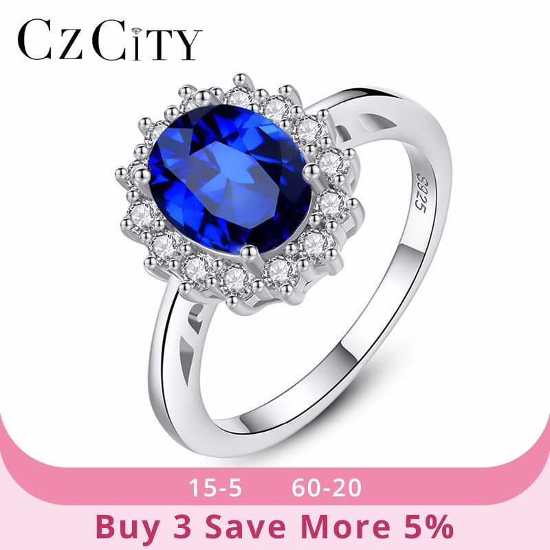 CZCITY Princess Diana William Kate Sapphire Emerald Ruby Gemstone Rings for Women Wedding Engagement Jewelry 925 Sterling Silver