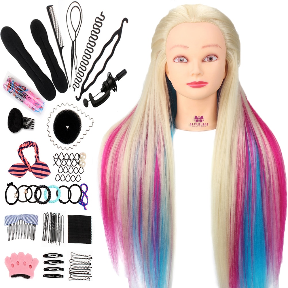 Neverland 29Inch Colorful Synthetic Hair Mannequin Head For Hairstyles Hairdressing Training Head Dummy Doll Clamp Accessories