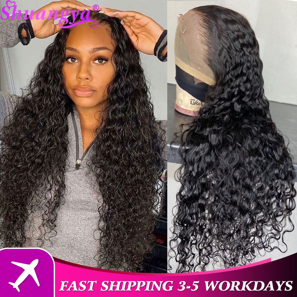 Brazilian Water Wave Lace Front Wig Shuangya 100% Remy Human Hair Lace Wigs For Women 4x4 Lace Closure Wig Transparent Lace Wig