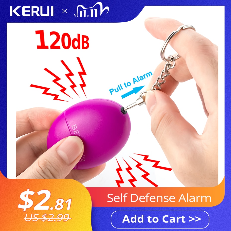 KERUI Self Defense Alarm 120dB Egg Shape Girl Women Security Protect Alert Personal Safety Scream Loud Keychain Emergency Alarm