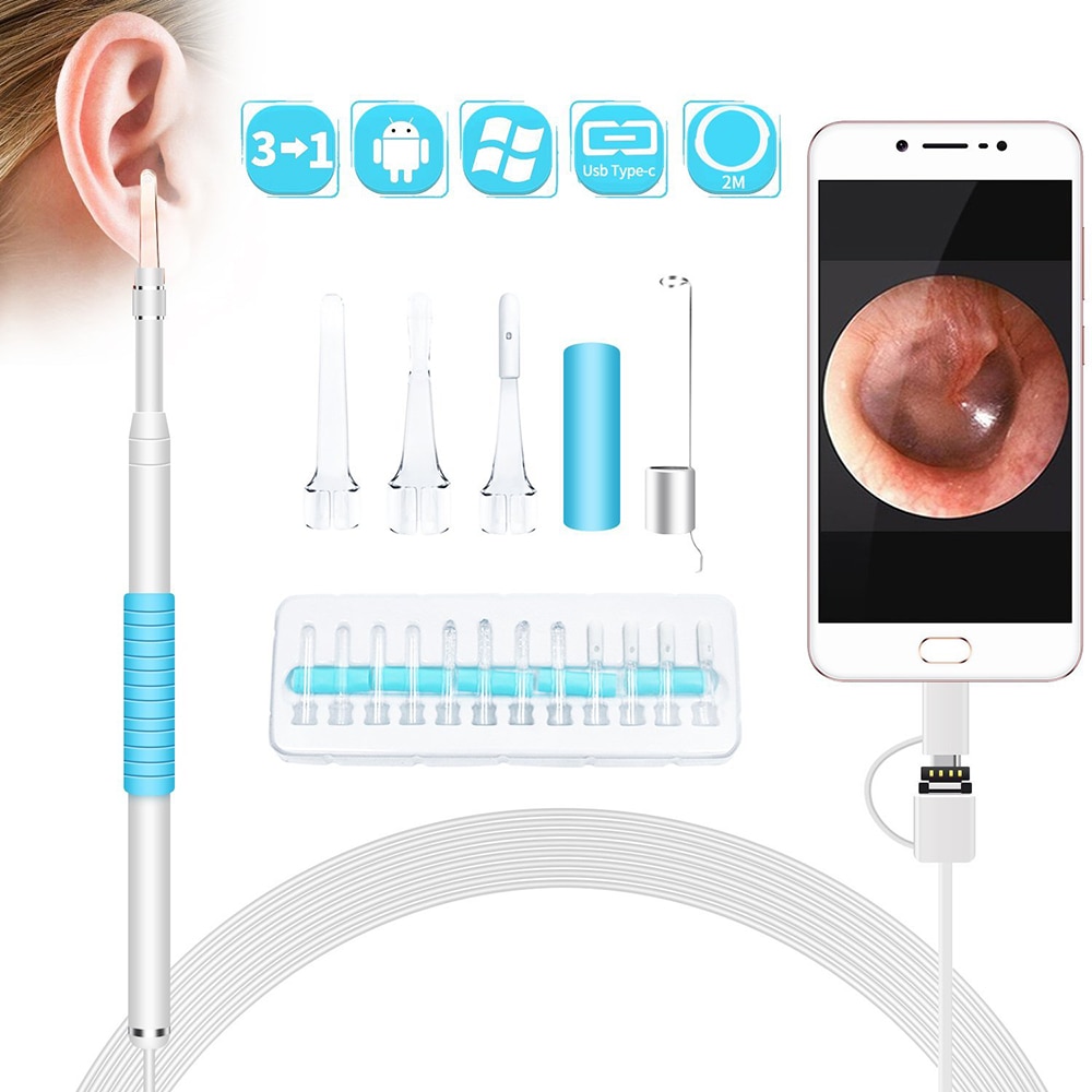 In Ear Cleaning Endoscope USB Visual Ear Spoon 5.5mm 0.3MP Mini Camera Android PC Ear pick Otoscope Borescope Tool Health Care