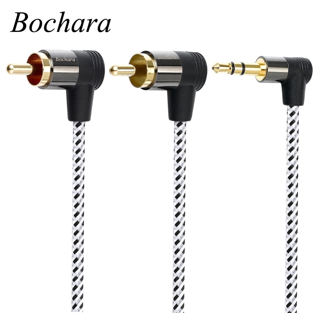 Bochara Braided 90degree 3.5mm jack to 2RCA Audio Cable Wrapped Shielded For Speakers Amplifier Mixer 1.8m 3m 5m 10m
