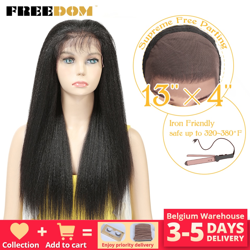 FREEDOM Synthetic Lace Front Wigs For Black Women Yaki Straight Long 26inch perruque Lace Wig Baby Hair Heat Resistant Fiber