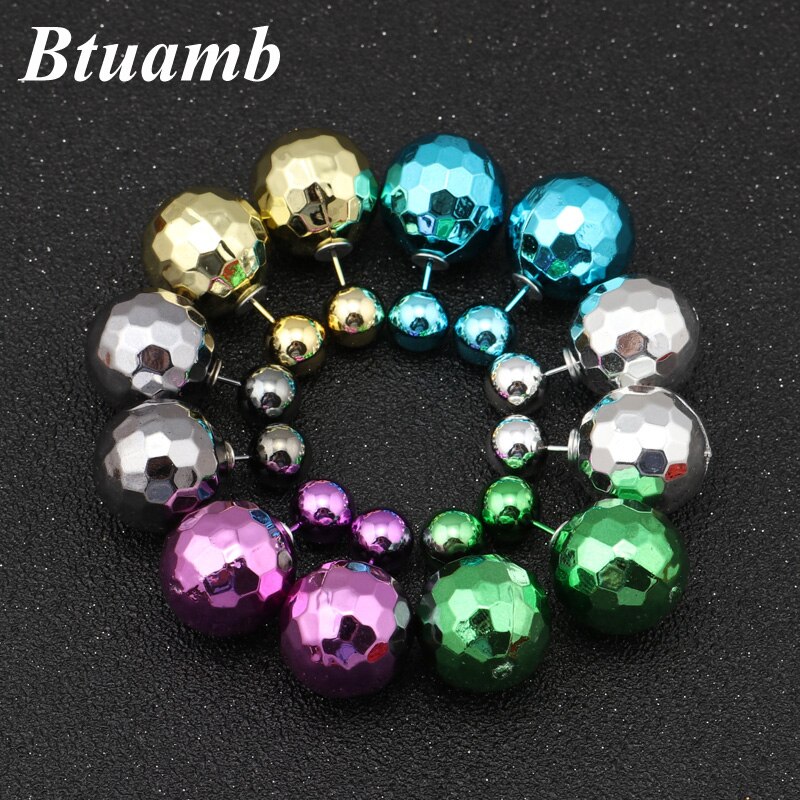 Btuamb Maxi Double Sides Big Beads Ball Earrings 7 Color UV Rhombus Stud Earrings for Women Night Club Jewelry Boucle Doreille