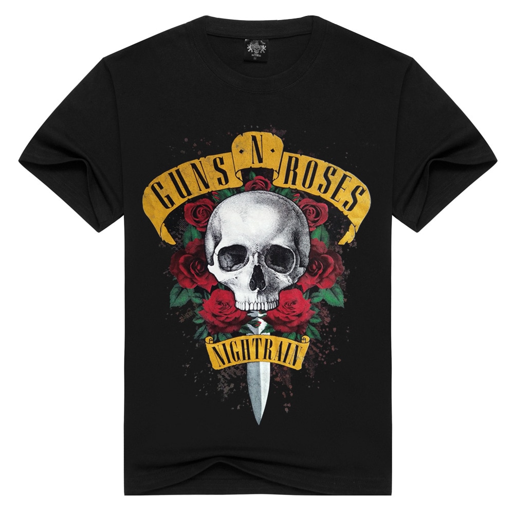 Men's T-shirts 2018 new GUNS N ROSE NIGHTRIAN t shirt men mans tshirt summer cotton black t-shirt punk skull rose design