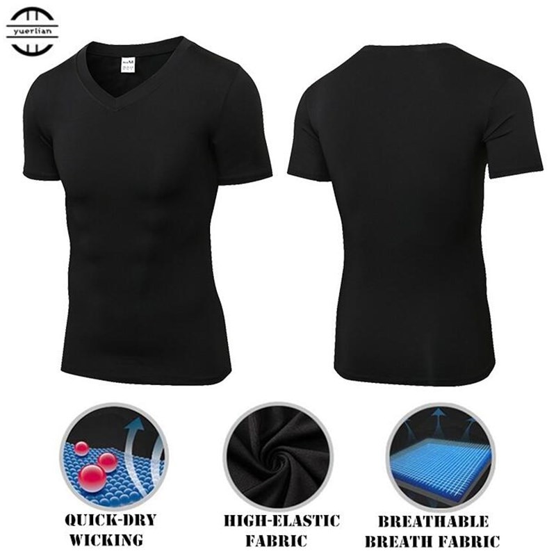 200pcs Men Wicking&Quick-Dry T-Shirt,Elastic Compression Tight Short Sleeve Underwear,Sporting V Neck Undershirts,Anti Wrinkle