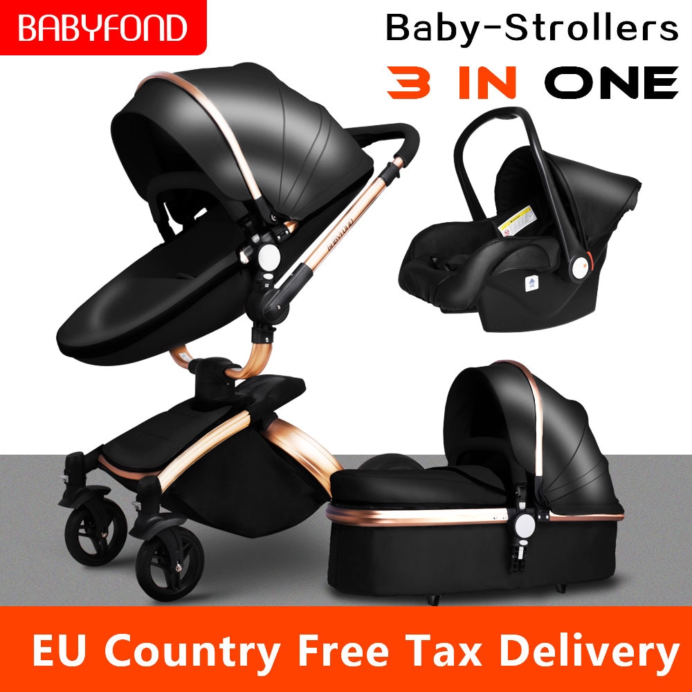 Babyfond 3 in 1 Luxury baby stroller PU leatherL two-way push 360 rotate baby car cart trolley Europe baby Pram Free Gift